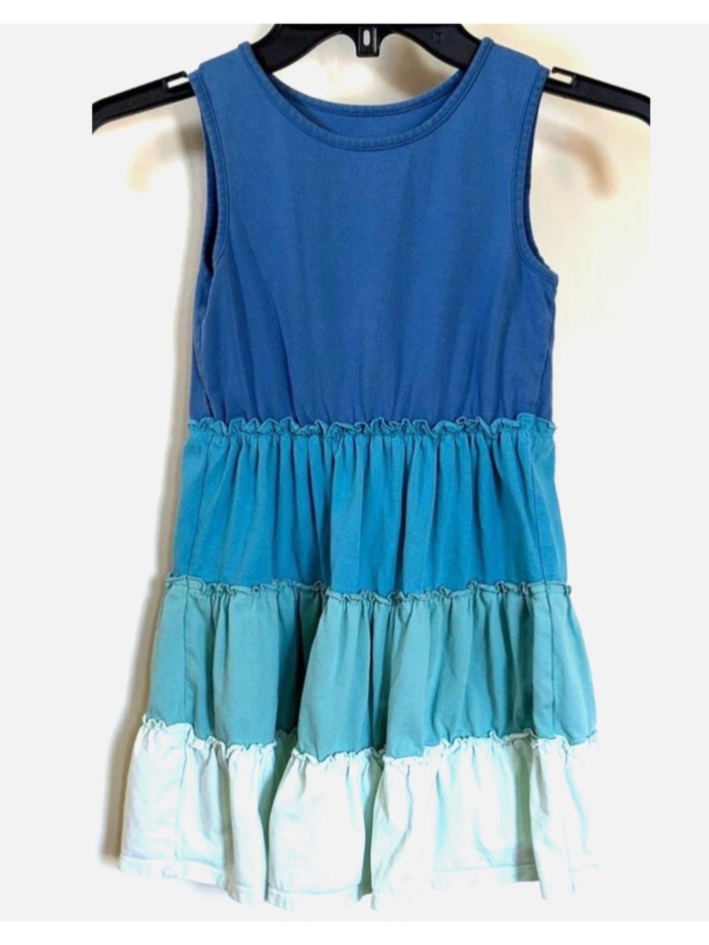 Garnet Hill Girls Blue Tiered Dress Organic Cotton Size M 8-10 Summer